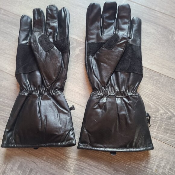 Black Leather Gauntlet Gloves Biker's Club 3XL Thinsulate 40g & Rain Cover - Picture 2 of 10